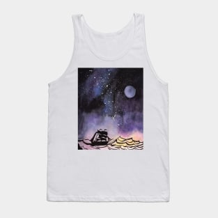 Sailship at rough Sea under a Galaxy Sky Tank Top